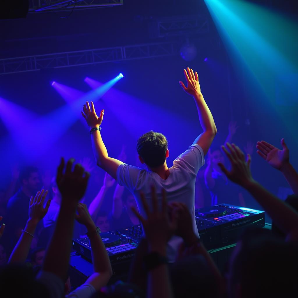 Artist performing a remix at a live event with enthusiastic crowd