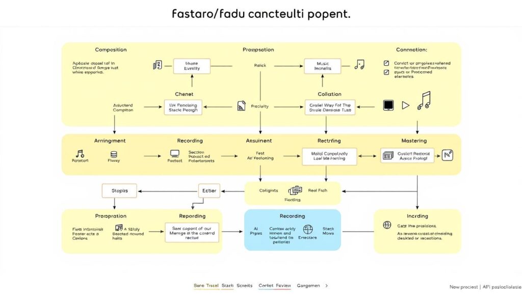 Diagram showing AI music production workflow integration with traditional techniques in 2025