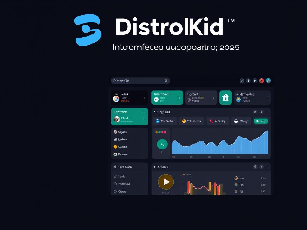 DistroKid logo and dashboard interface showing music distribution features for independent artists in 2025