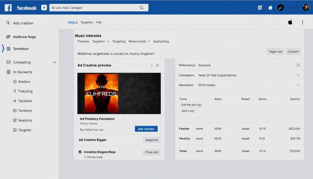 Facebook Ads Manager showing targeted music promotion campaign setup as part of music marketing strategies