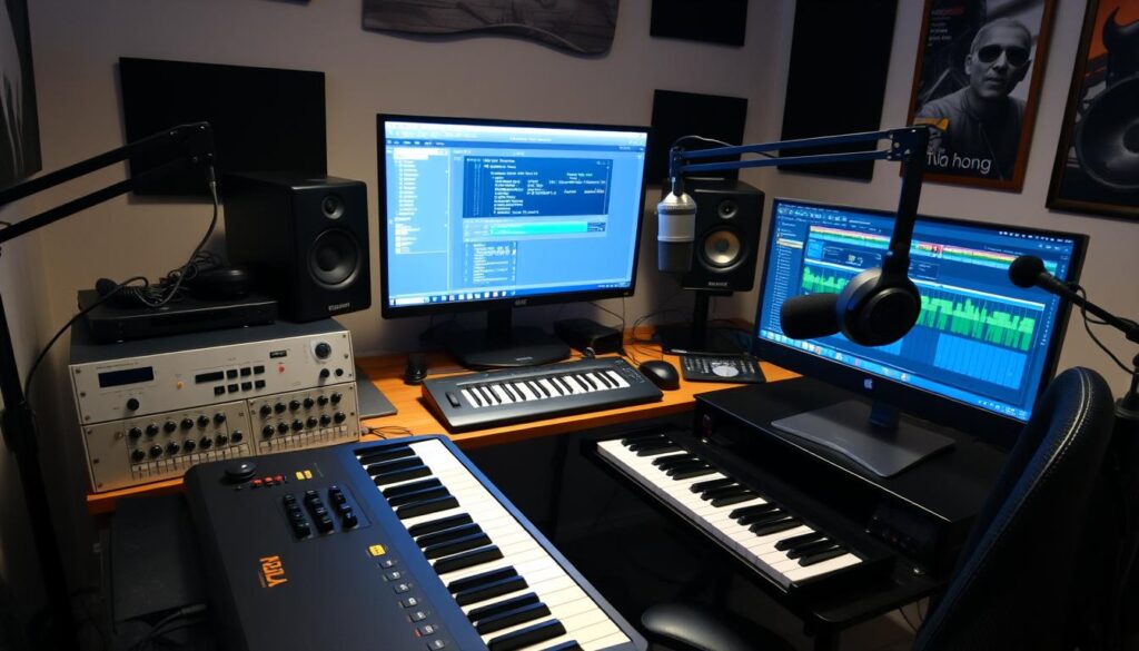 Home music studio setup for creating original YouTube music