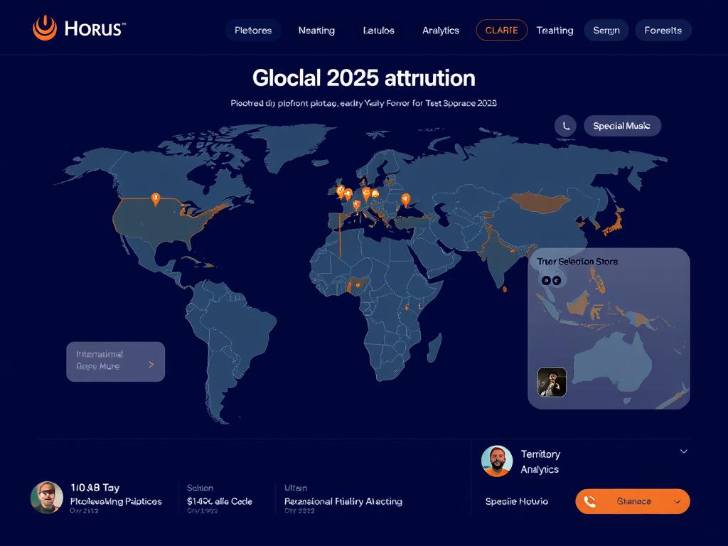Horus Music global distribution interface showing international platform reach for 2025