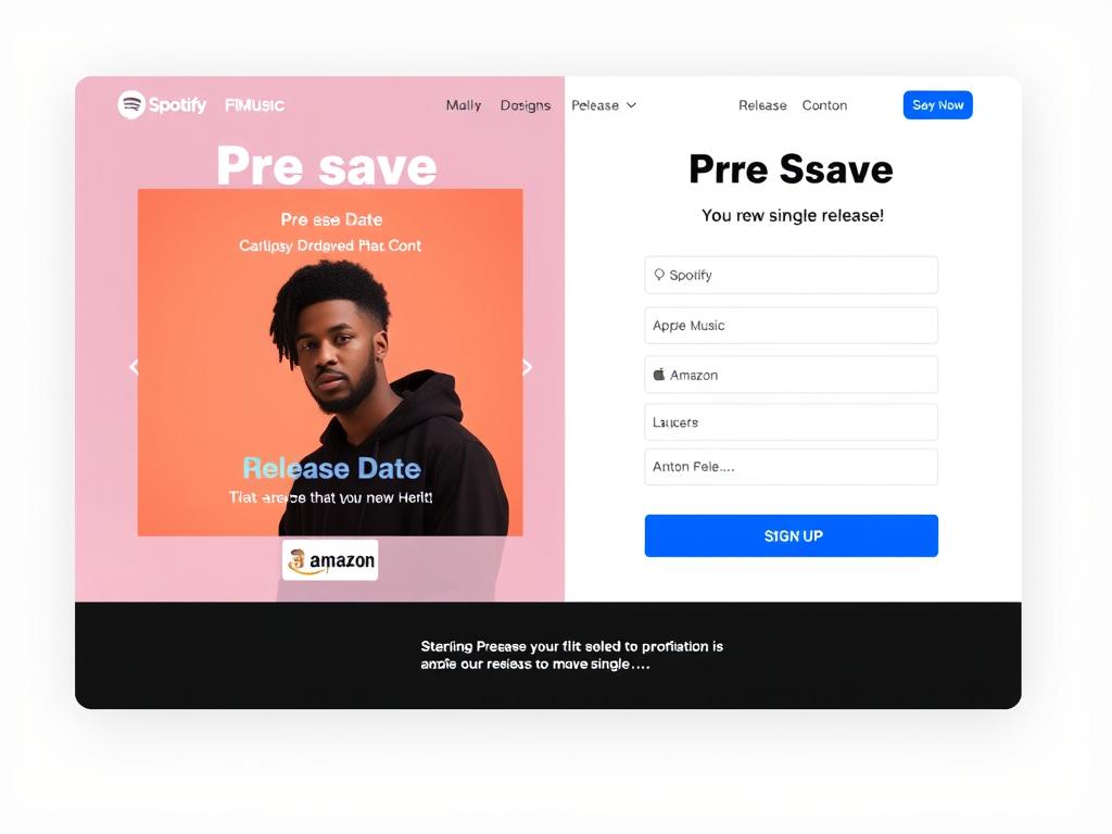 Pre-save campaign landing page example for release your first song as an independent artist 2025
