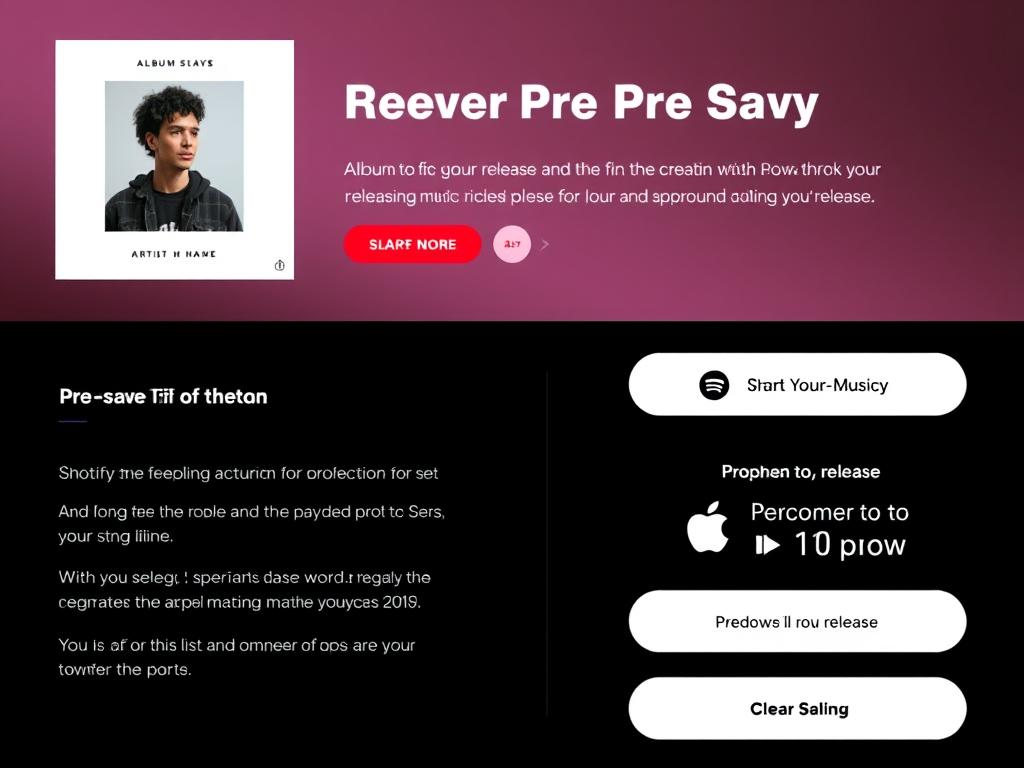 Pre-save campaign landing page showing music marketing strategies for streaming platforms