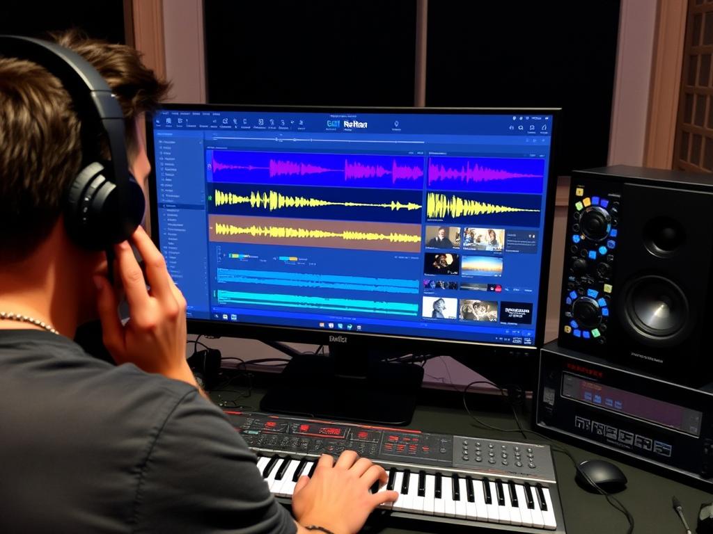 Producer selecting tracks to remix on a computer screen