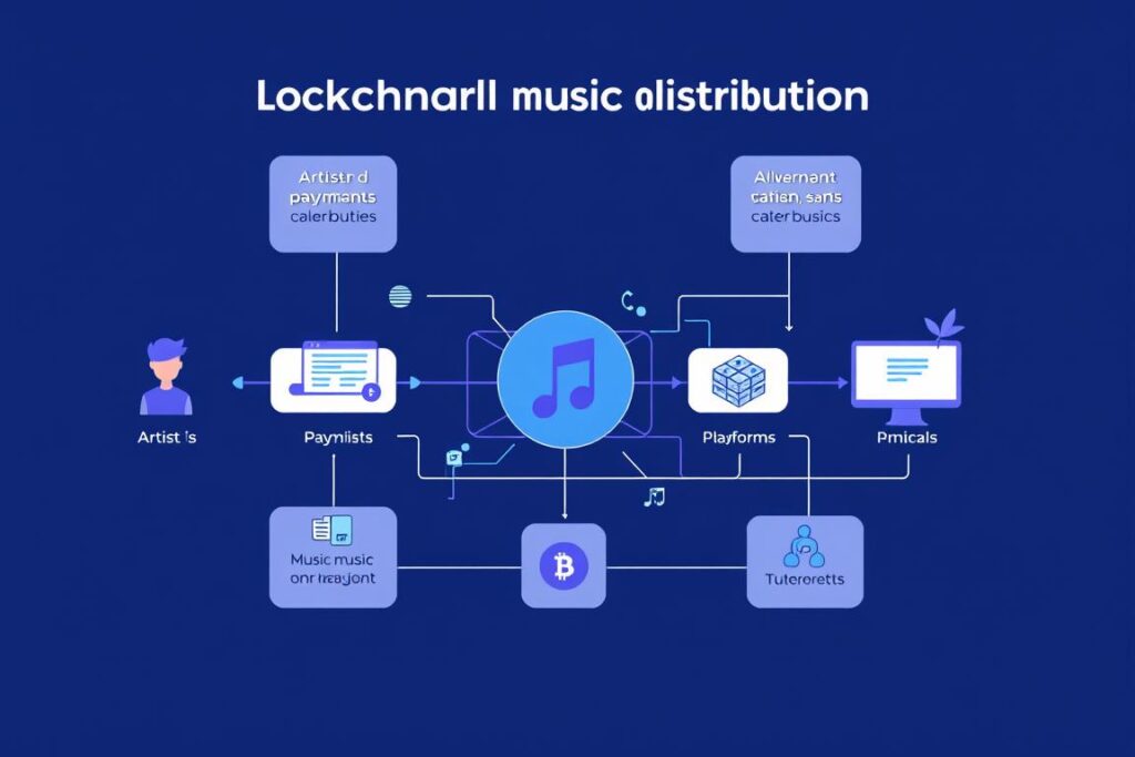 Visualization of blockchain music distribution system showing EDM & Dance Music Trends 2025