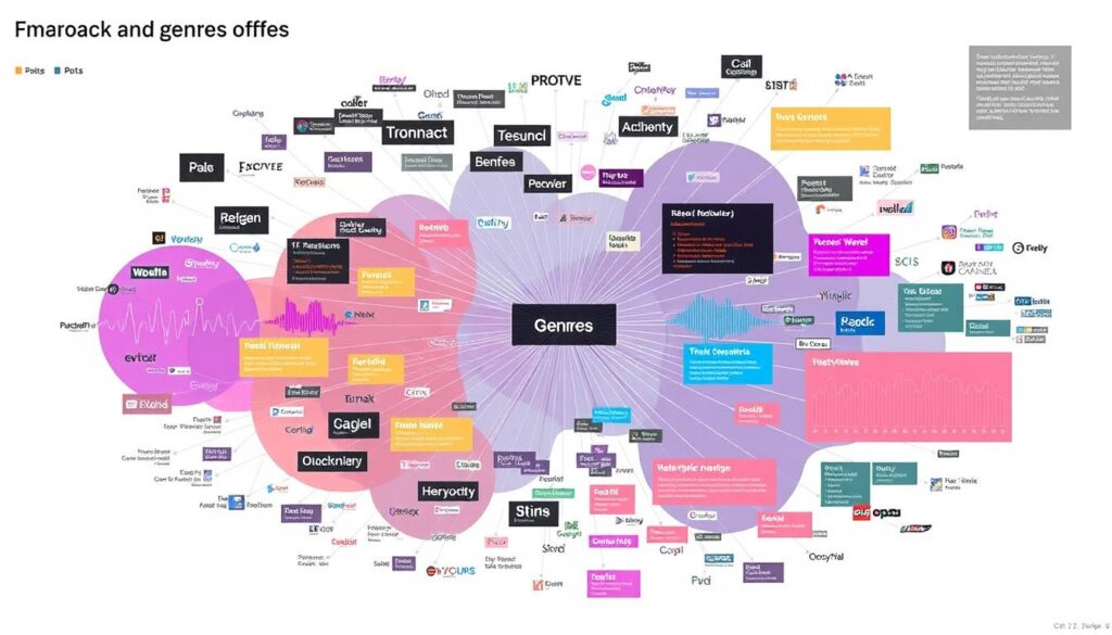 Visualization of emerging electronic music subgenres and their connections showing EDM & Dance Music Trends 2025