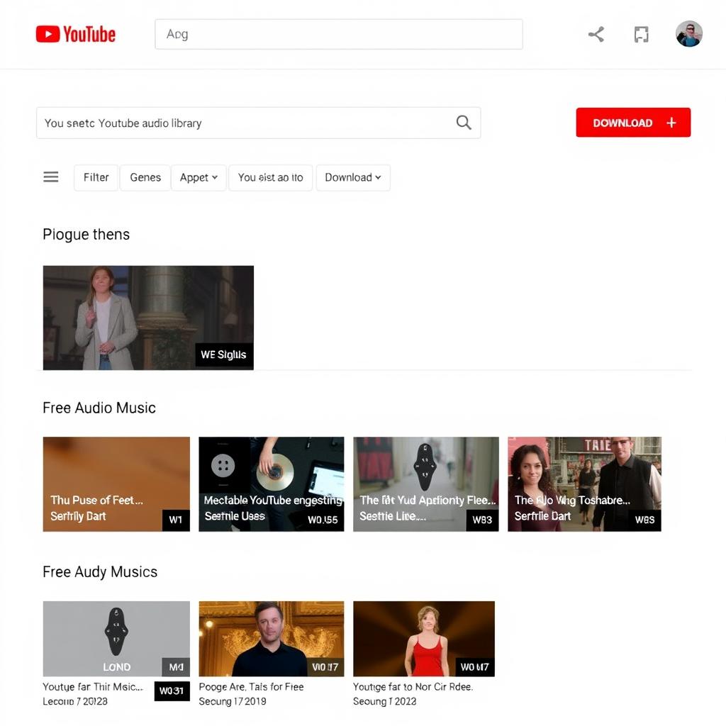 YouTube Audio Library interface showing free music tracks