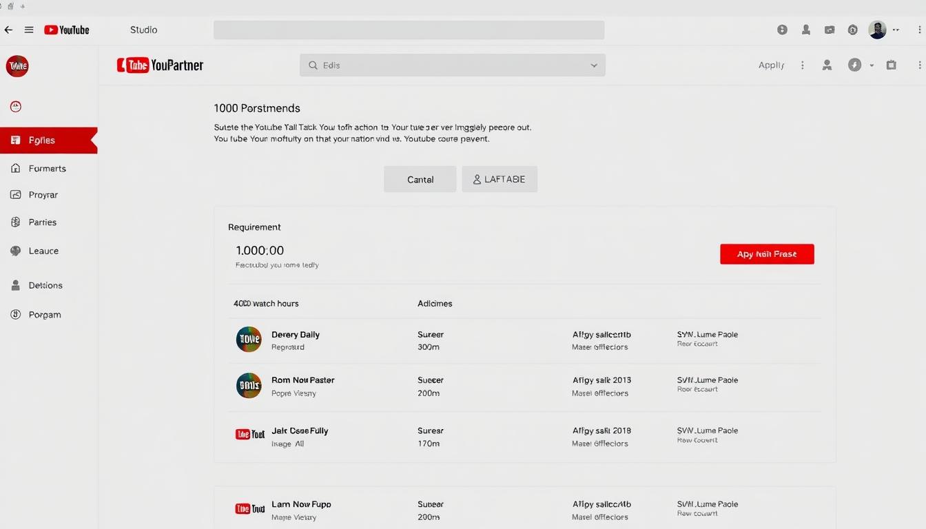 YouTube Partner Program dashboard showing monetization requirements