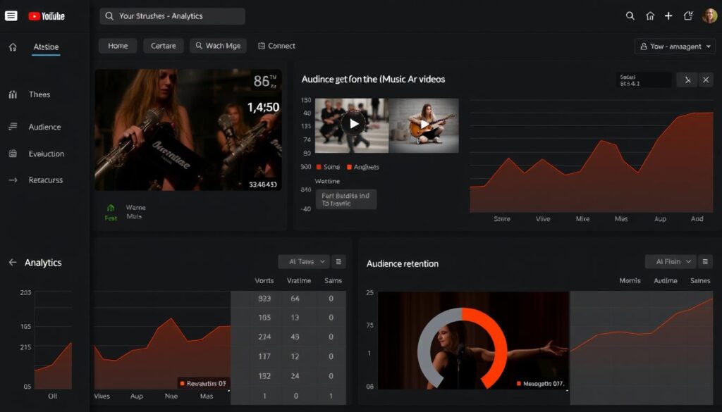 YouTube analytics dashboard showing performance of music videos