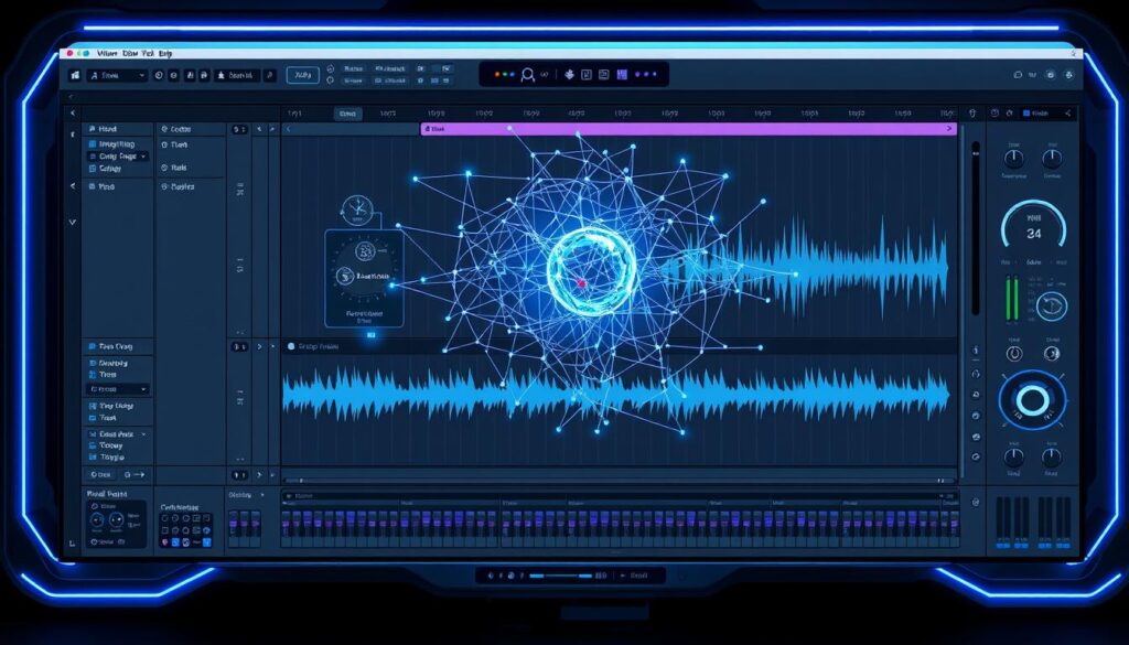 AI mixing interface showing intelligent track grouping and automatic parameter adjustment in a DAW