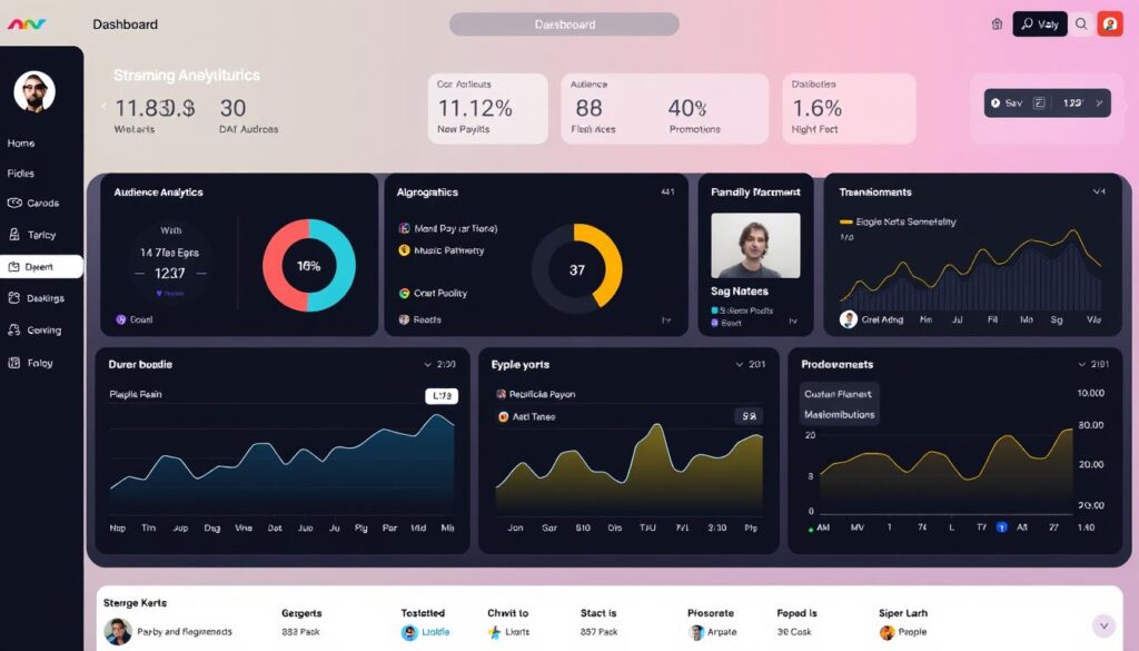 AI music distribution dashboard showing analytics and promotion
