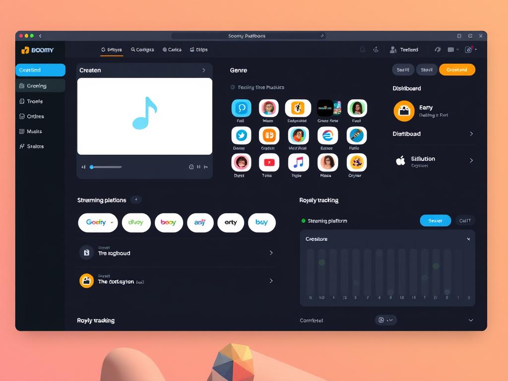 Boomy AI music creation and distribution platform interface