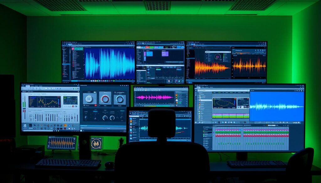 Comparison of leading AI mixing and mastering platforms showing their interfaces and unique features