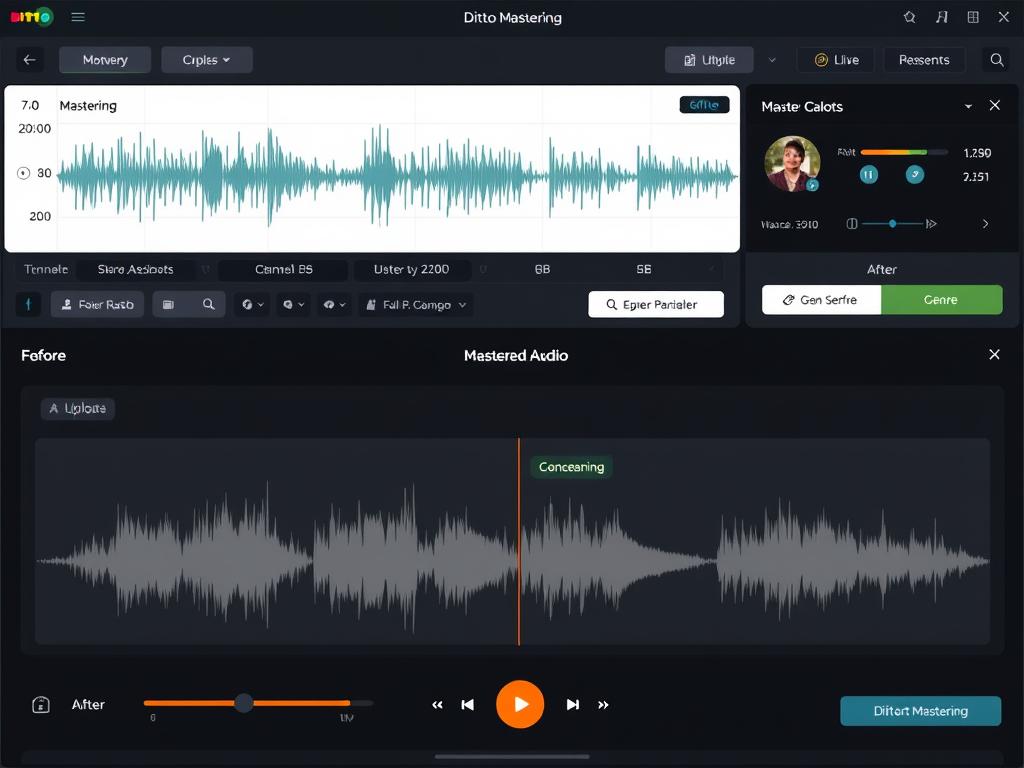 Ditto Music AI mastering interface with waveform analysis