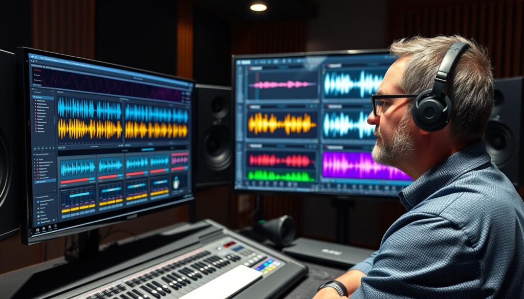 Producer comparing multiple AI-generated mix versions to select the best creative direction