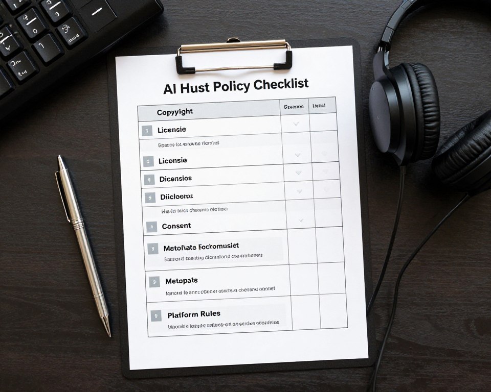 AI-generated music policy checklist for copyright licensing and distribution