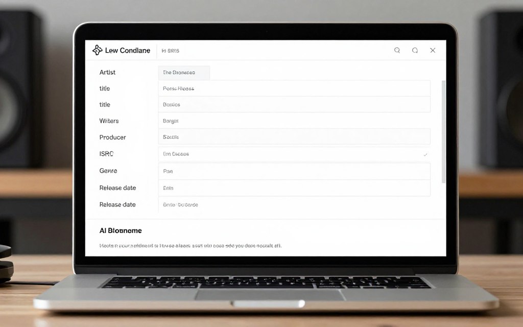 Music metadata upload screen for an AI-assisted song release